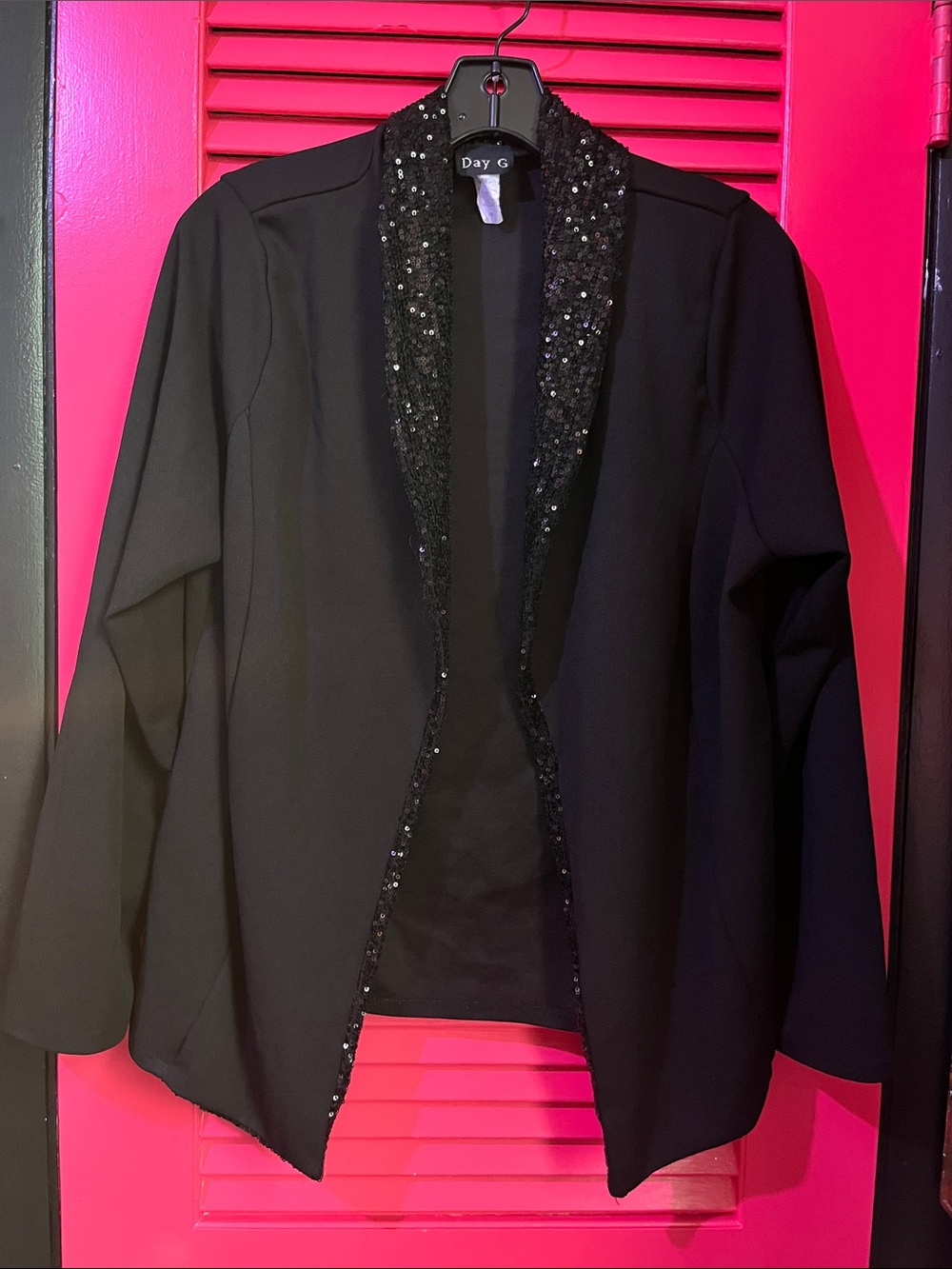 Day G Black Sequin-Trim Open Blazer